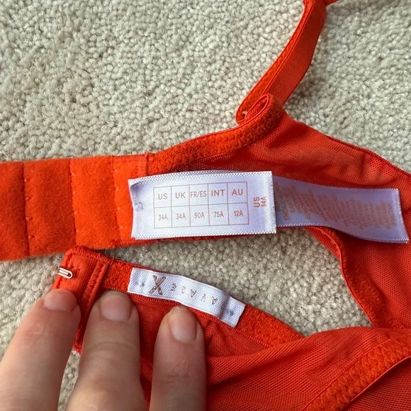 Savage X Fenty Dolled Up Lace Demi Bra Tagged 34A fits 34B/C Stretchy Orange - Picture 8 of 8